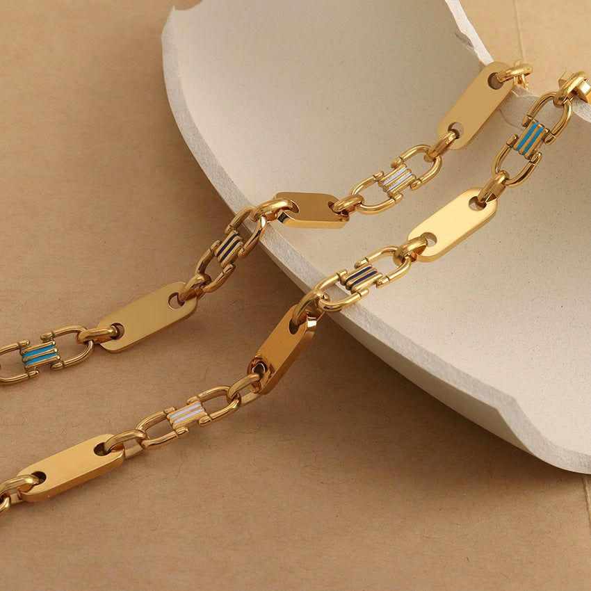 Wholesale Design Sense Splicing Exaggerated Epoxy Chain Necklace Titanium Steel 18K Necklace